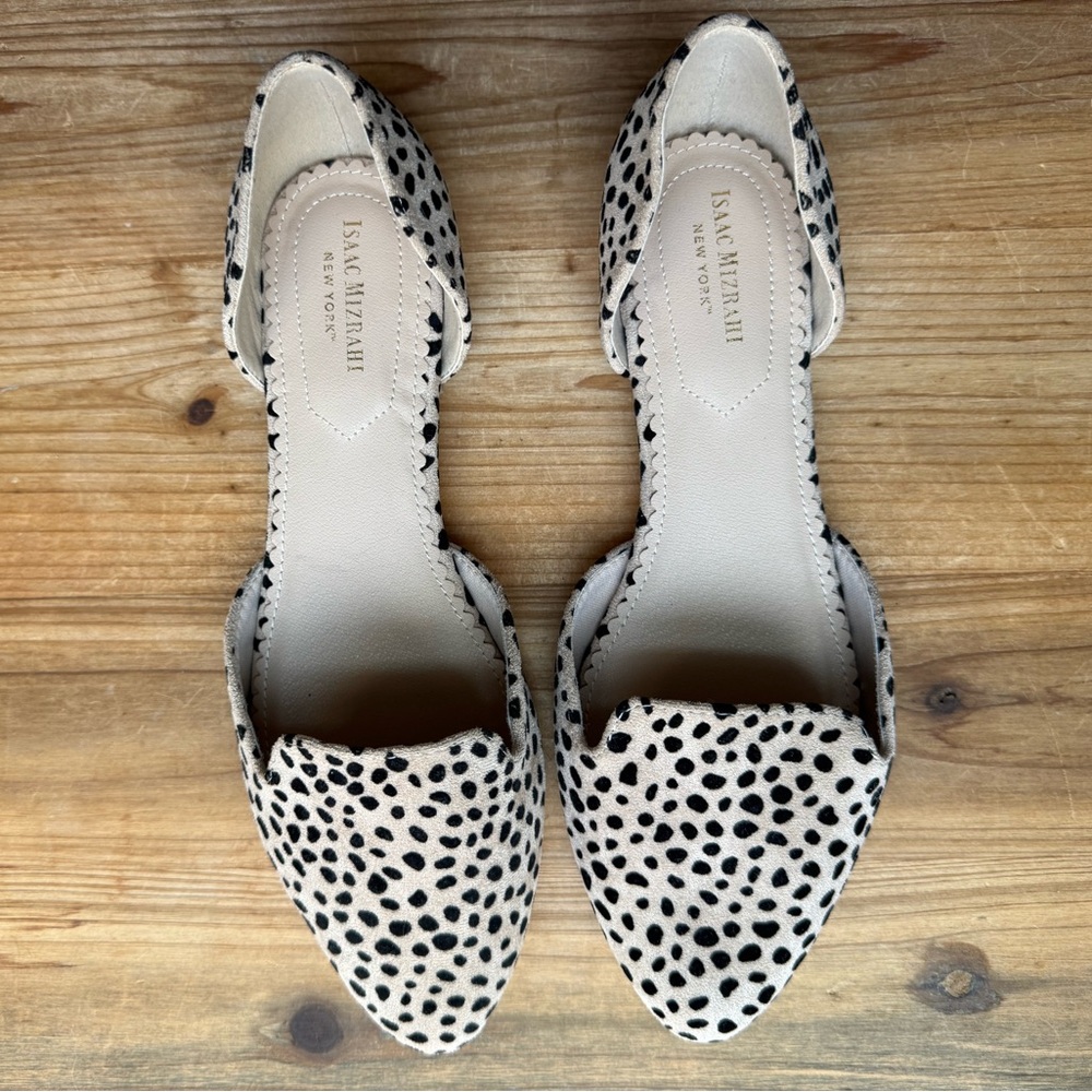 Isaac Mizrahi D’Orsay Black and Tan Spotted Cheetah Print Flats Sz 9.5 - Picture 2 of 9